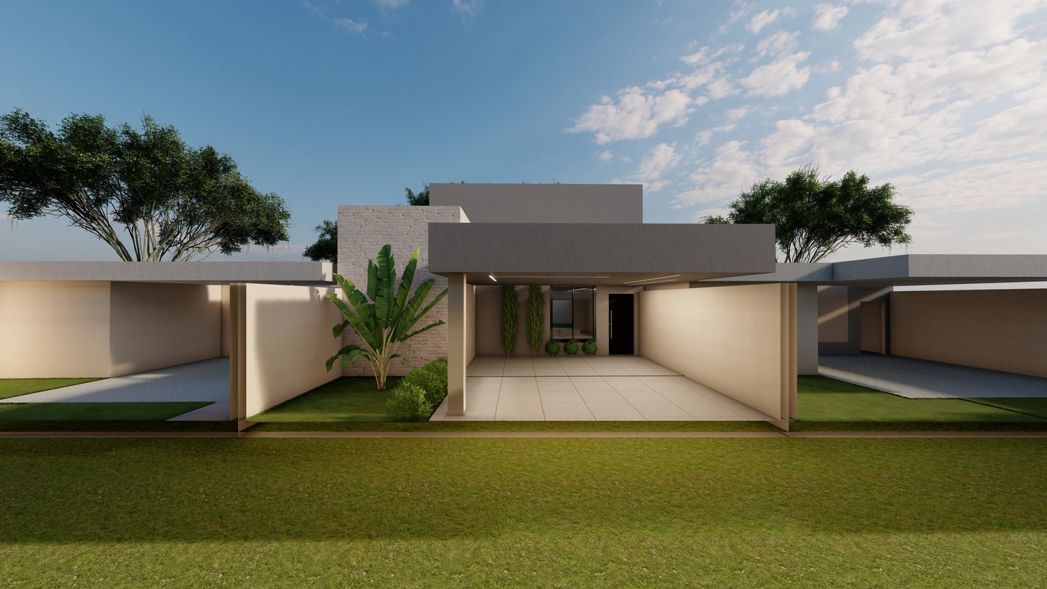 Projeto de fachada residencial diurna da Meninea
